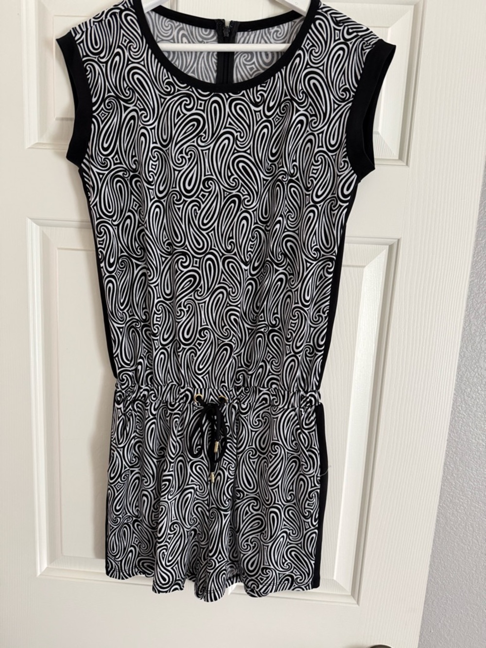 Michael Kors Black and White Printed Drawstring Romper